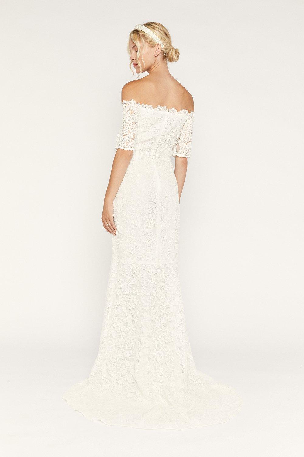 Bridal Lace Bardot Fishtail Maxi Dress ...